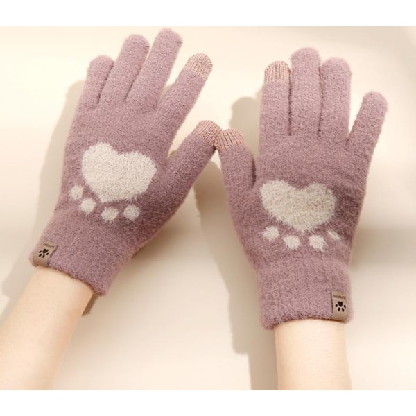 Cute mittens with touch screen function & cat paw Pink one size