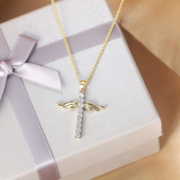 Cross with angel wings in gold with gold plating and zircon Gold one size