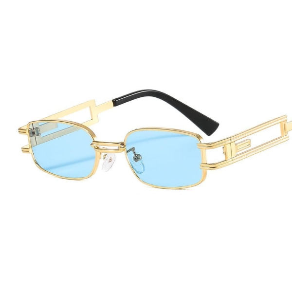 Smale solbriller rektangulære briller svart metallinnfatning tre Blue one size