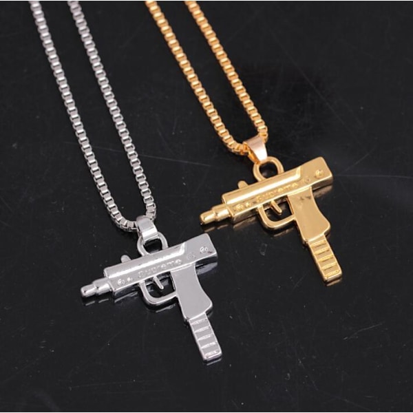 Gold-plated chain with pistol weapon Silver one size