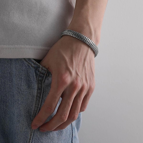 Armbånd i stålkæde til mænd i maskulin stil sølv Silver one size