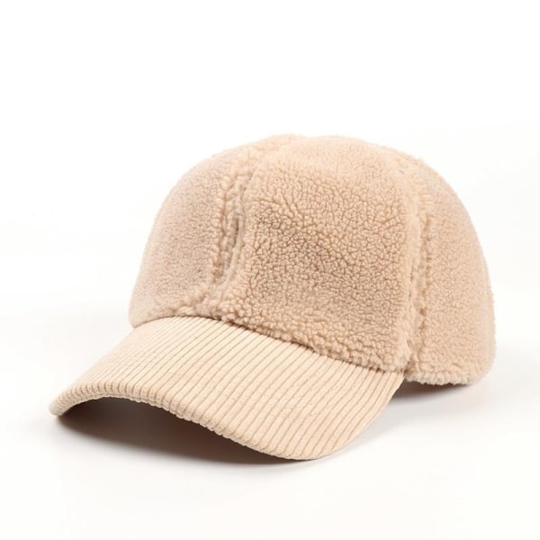 Cap i kordfløyel og teddymateriale varm solid unisex beige svart Black one size