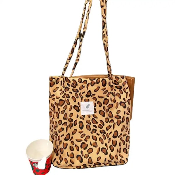 Lined Fabric bag tote bag with compartment washable eco-friendly leopard Orange