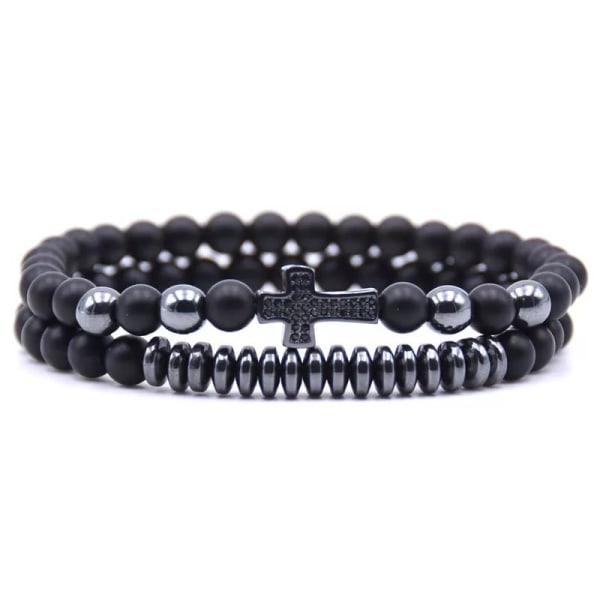 Kaksoisrannekoru, kivi ja kulta / hopea pallot ja kultaristi unisex Black one size
