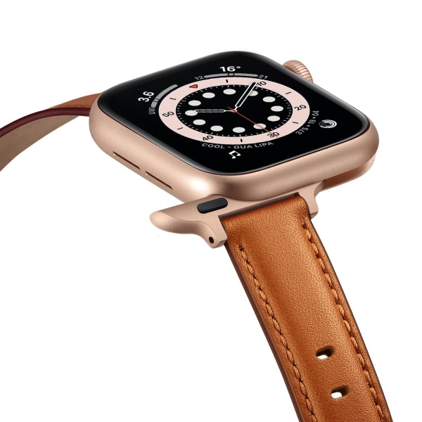Apple Watch Watch armbånd ægte læder flere farver 42/44/45mm Brown Brown&Rosé