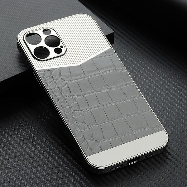 iPhone 13, Pro & Max elektropläterat skal med veganskt läder lyx Silver one size