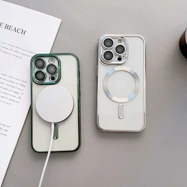 Etui til iPhone 15, Pro & Max magnet for nem opladning galvanisering Silver one size