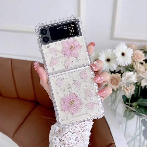 Samsung Galaxy Z FLIP 3 - transparent skal med torkade blommor o Rosa one size