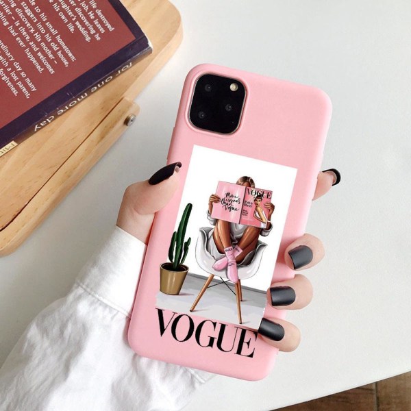 Silikon rosa för alla iPhone 14 modeller Vogue tidning rosa infl Pink one size