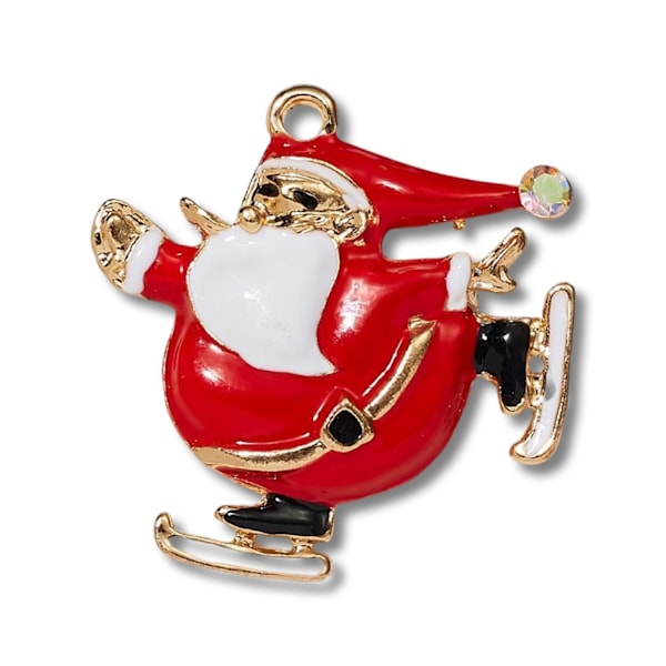 Broche med julemanden der skøjter guld diamant Red