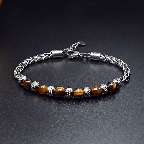 Säädettävä rannekoru "Tiger eye" -helmillä miehille Grey one size