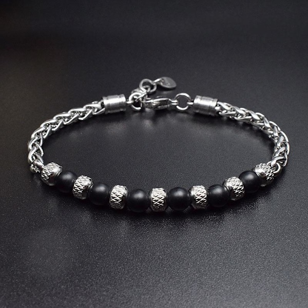 Justerbart armband med ''Tiger eye'' pärlor för män Grey one size