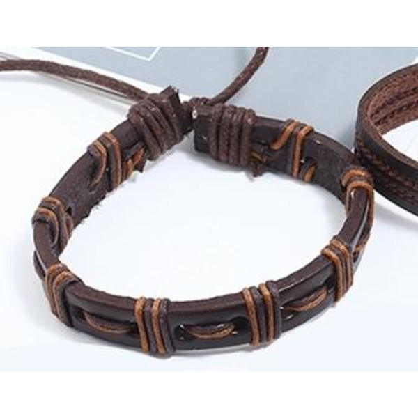 Handgjort armband i riktigt läder med band i vackra utformningar Brun one size