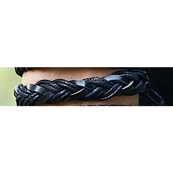 Håndlavet armbånd i helt sort med både snørebånd og læderremme Black one size