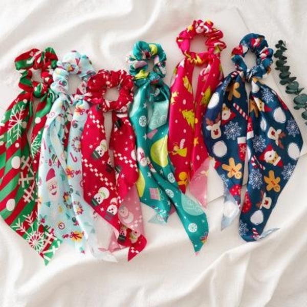 Jul Scrunchie rosett snöflinga jultomte snögubbe julgran Red Red with snowman