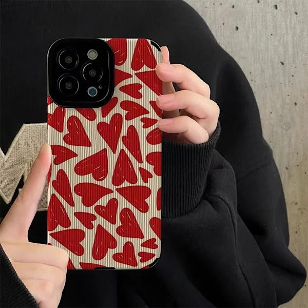 Skal till iPhone 15, Pro & Max söta hjärtan silikon röd Red one size
