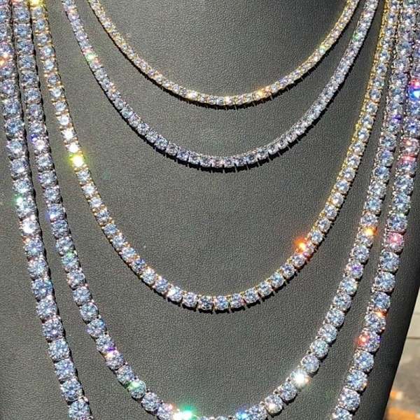 Long beautiful chains with zircon stones gold-plated chain Christmas present Silver one size