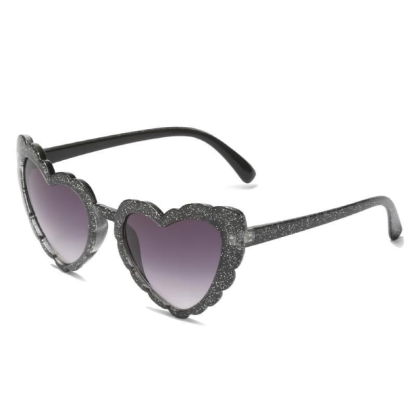 Retro hjerteformede solbriller dame leopard grå svart UV400 glitter Black one size