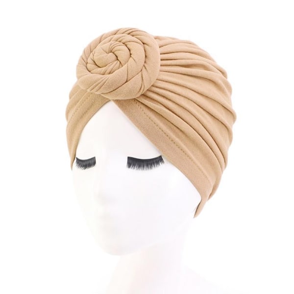 Stilfuld turban med knold foran i flere farver bomuld Beige one size