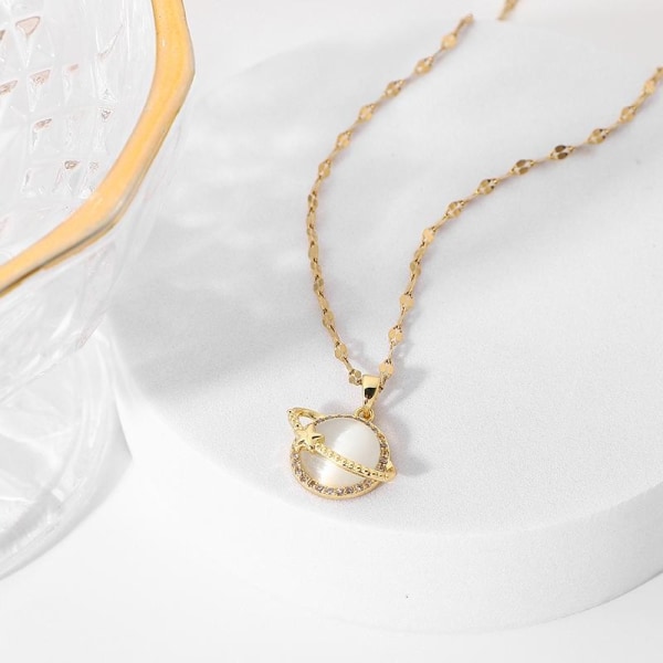 Smuk halskæde planet Saturn med rhinestones diamanter sten Gold one size