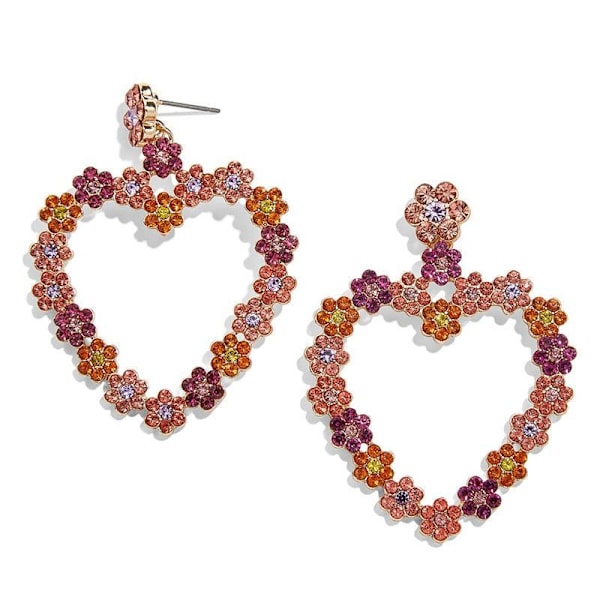 Vakre store øredobber med rhinestone hjerteblomster Orange one size