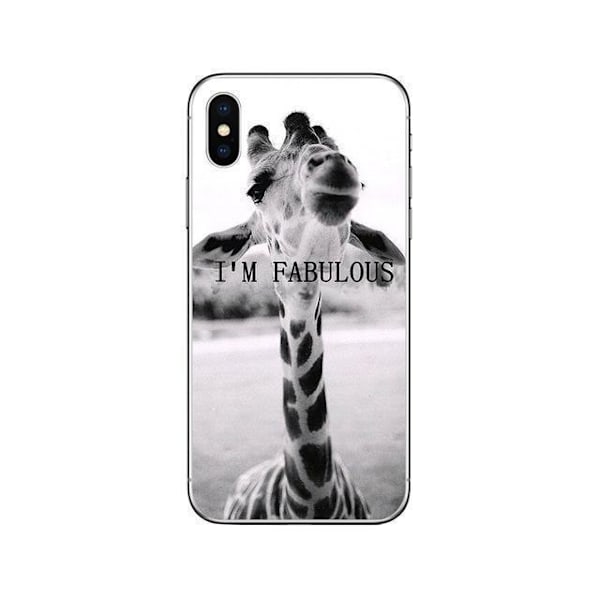 Sjovt cover til alle iPhone 14 modeller giraf tekst I am fabulou Grey one size