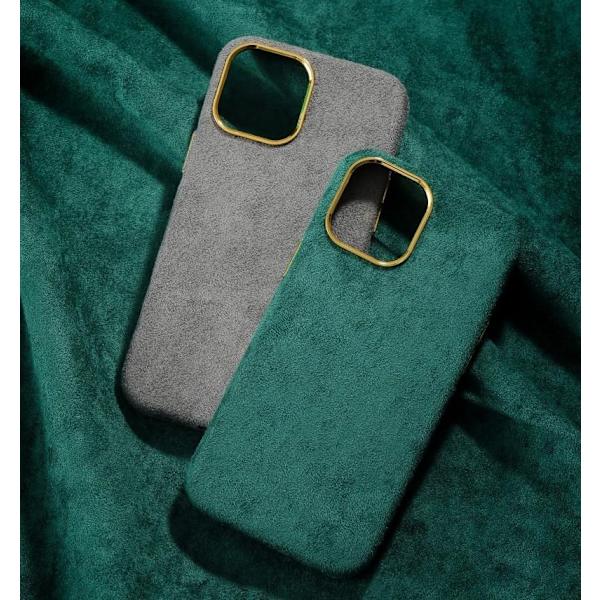 iPhone 13 Pro klassisk cover i ruskind og gulddetaljer Green one size