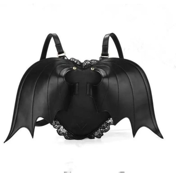 Rygsæk med vinger 3D gotisk flagermus emo vegansk læder Black