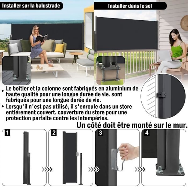 LZQ Infällbar Sekretessskärm, Infällbar utomhusskärm, Sidogardin för Balkong Terrass Trädgård - 120 x 300 cm, Antracit Antracit