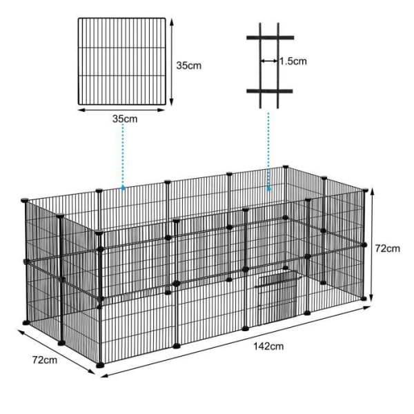 LZQ 24PCS-inhägnad, kaninhägnad, marsvinsbur, hägn för smådjur med dörr, hägn för smådjur svart
