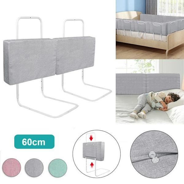 LZQ Baby Bed Rail Barnsäng Skyddsbarriär, Fallskydd, Justerbar höjd, 2 x 60 cm Grå Grå