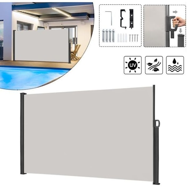 Retraktabel Screen - LZQ - 2 x 3 m - UV-skydd - Polyester - Ljusgrå Grå