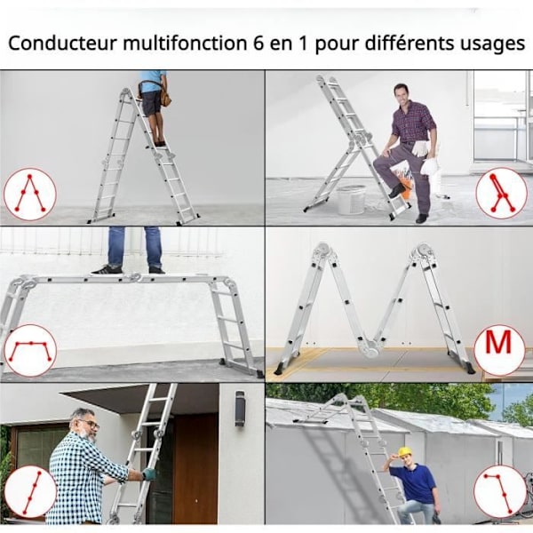 LARS360 6 i 1 stege stege 3,4 m - multifunktionsstege ledad stege med plattform 4x3 stegsteg aluminium stege