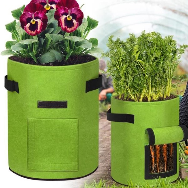 LZQ planteringspåse 38L potatisplanteringspåse med filtduk, kardborrefönster, handtag (grön, 10 gallon, 2 stycken)