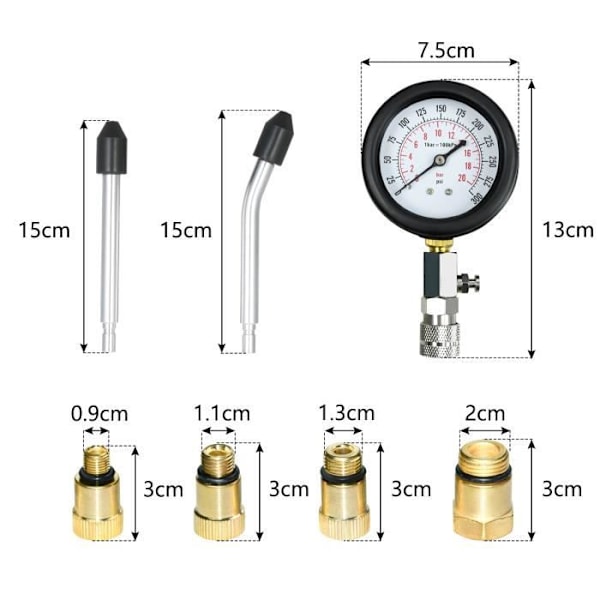 LARS360 Automotive Motorcycle Compression Meter Compression Test Kit 0-20 Bar eller 0-300 psi kompressor INKL. Fall