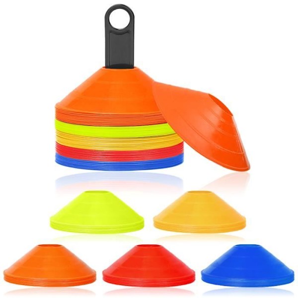 LZQ Marking Cones - Multisport - 50 stycken - Slitstarka material - Lätt att förvara röd, orange, gul, grön, blå