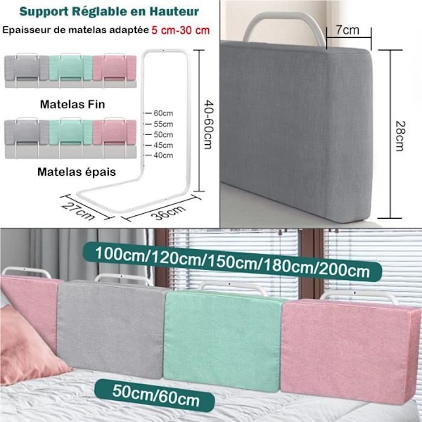 LZQ Baby Bed Rail Barnsäng Skyddsbarriär, Fallskydd, Justerbar höjd, 2 x 60 cm Grå Grå