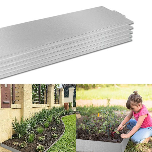 LZQ Galvaniserad gräsmattakant Rabattkant Klippkant Metallstaket Längd: 10 m - Höjd: 15cm, Silver