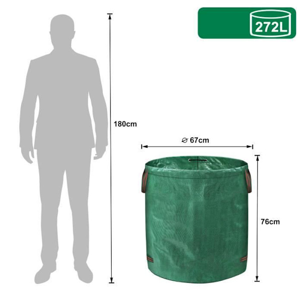 Stabil Pop Up trädgårdsavfallspåse LZQ 3X tillverkad av robust polypropen (PP) canvas 150g-m² Grön