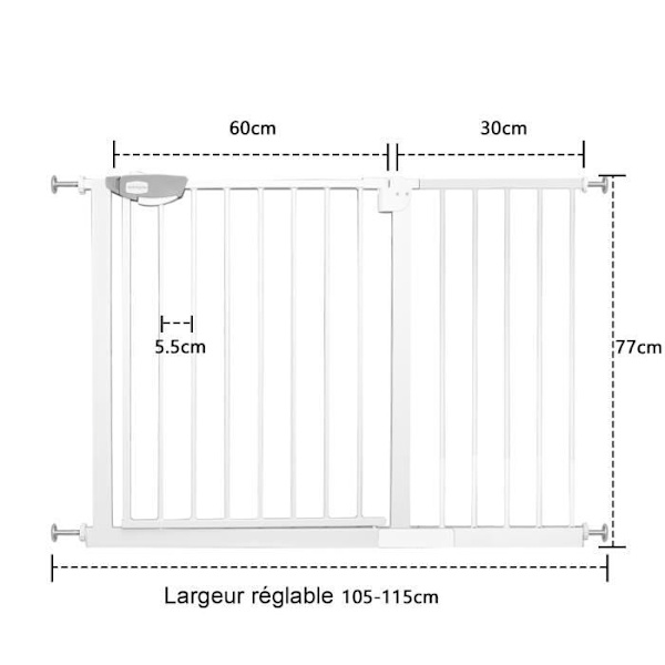 LZQ Trappgrind - Metall - 105-115 cm - Vit - Babysäkerhet Vit
