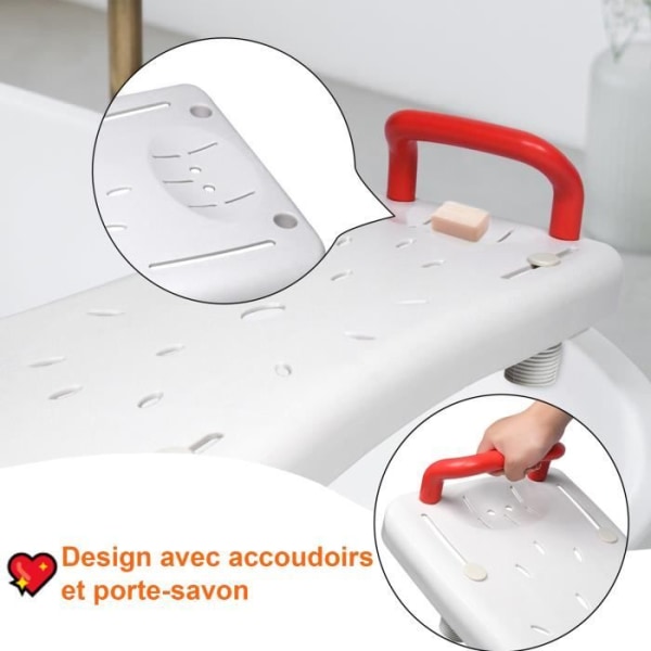 LZQ Badkarsbräda med rött handtag Justerbar Badkarssits - 70cm
