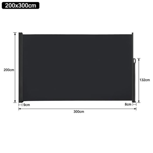 Retraktabel Vindskydd - LZQ - 2 x 3 m - UV-skydd - Polyester - Anthracit Antracit