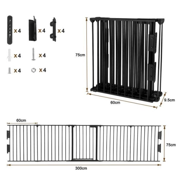 LZQ Skorstensskyddsgaller med säkerhetsdörr Ugnsskyddsgaller i metall Total längd 300 cm, 5 element svart