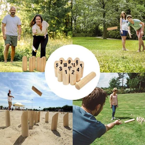 Kubb Game by Numbers - LZQ - Tossing Game Set i trä - för barn och vuxna Naturlig