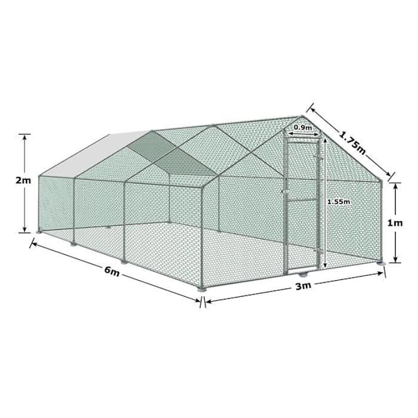 Hönshus - LARS360 - 3 x 6 x 2 m - Skärmtak - Galvaniserat stål Pengar