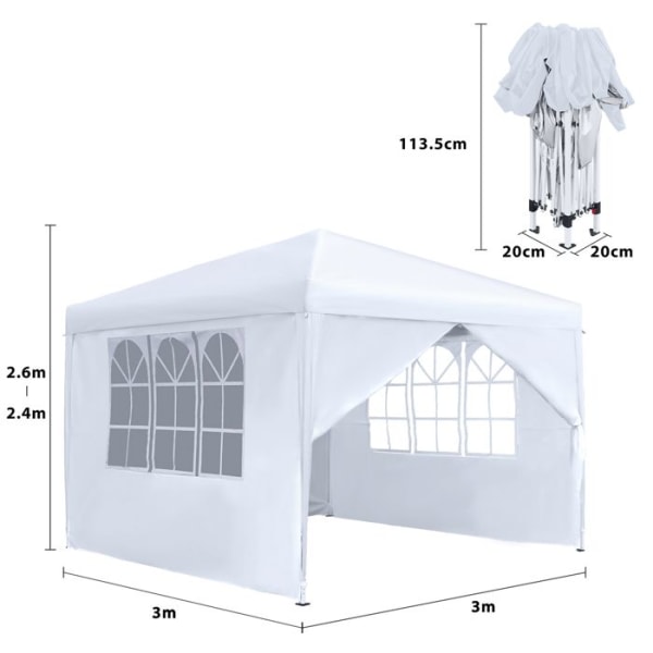 LZQ hopfällbart lusthus, vattentätt och stabilt, kraftigt popup-tält för sommaren, med 4 sidoväggar vita