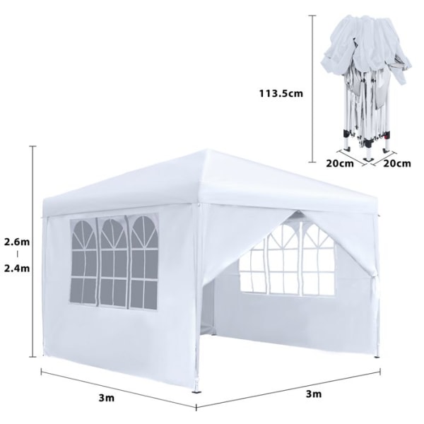 LZQ hopfällbart lusthus, vattentätt och stabilt, kraftigt popup-tält för sommaren, med 4 sidoväggar vita Vit