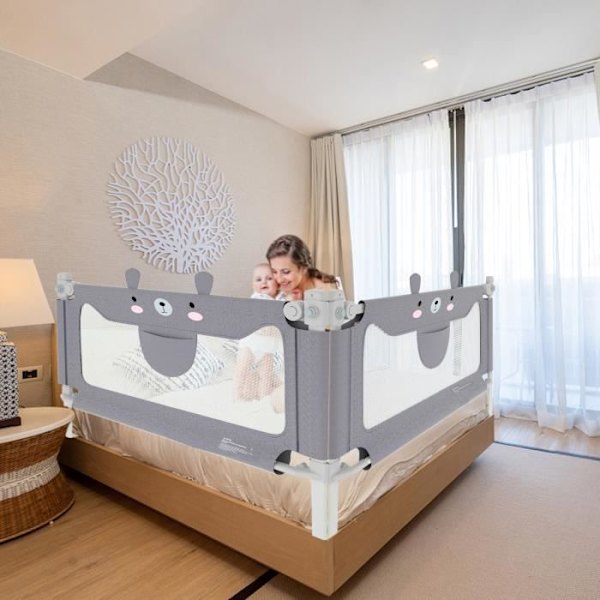 LZQ Barnsängstång, Lyft vertikalt, Babysäng Säkerhetsräcke, 150cm, Little Bear