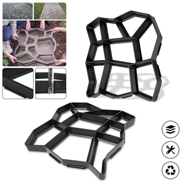 LZQ DIY-form för stenblock, Betongform för plattor, uppfarter, trädgårdar, gräsmattor 2 stycken
