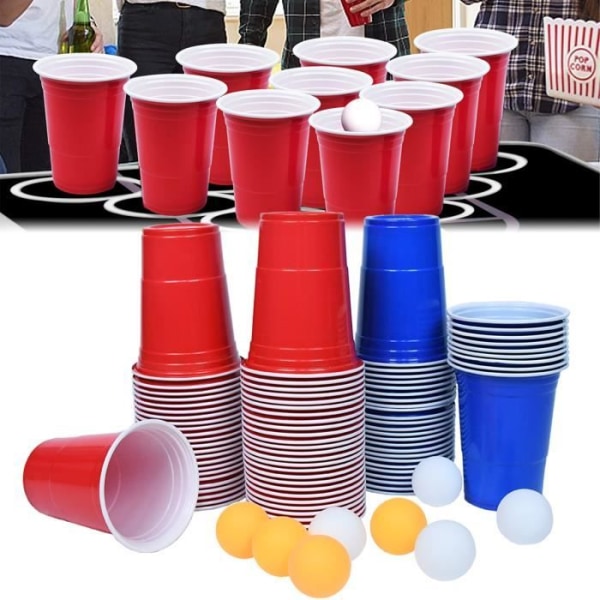 LZQ Beer Pong Cup-set, Beerpong-koppar med bollar, återanvändbara 100 festkoppar och 10 bollar till julfödelsedag